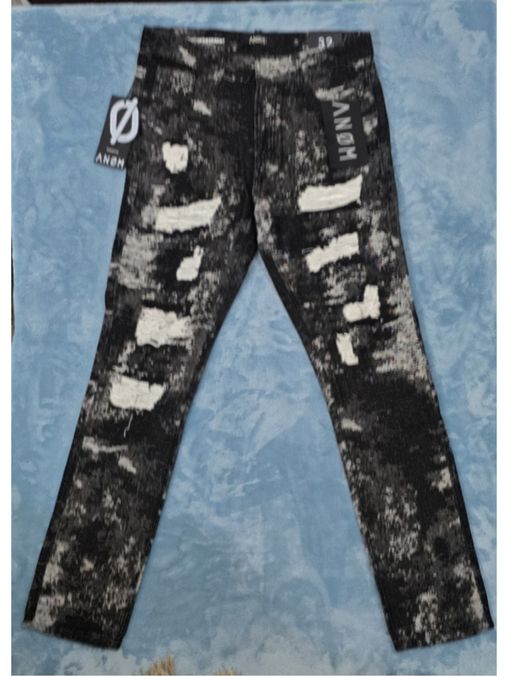 Men's ANØM Slim Fit Distressed Jeans, Black and White, Waist 32
